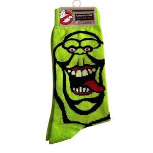 Ghostbusters Slimer Crew Socks Neon Green Men’s Size 9-13 Graphic Novelty NWT
